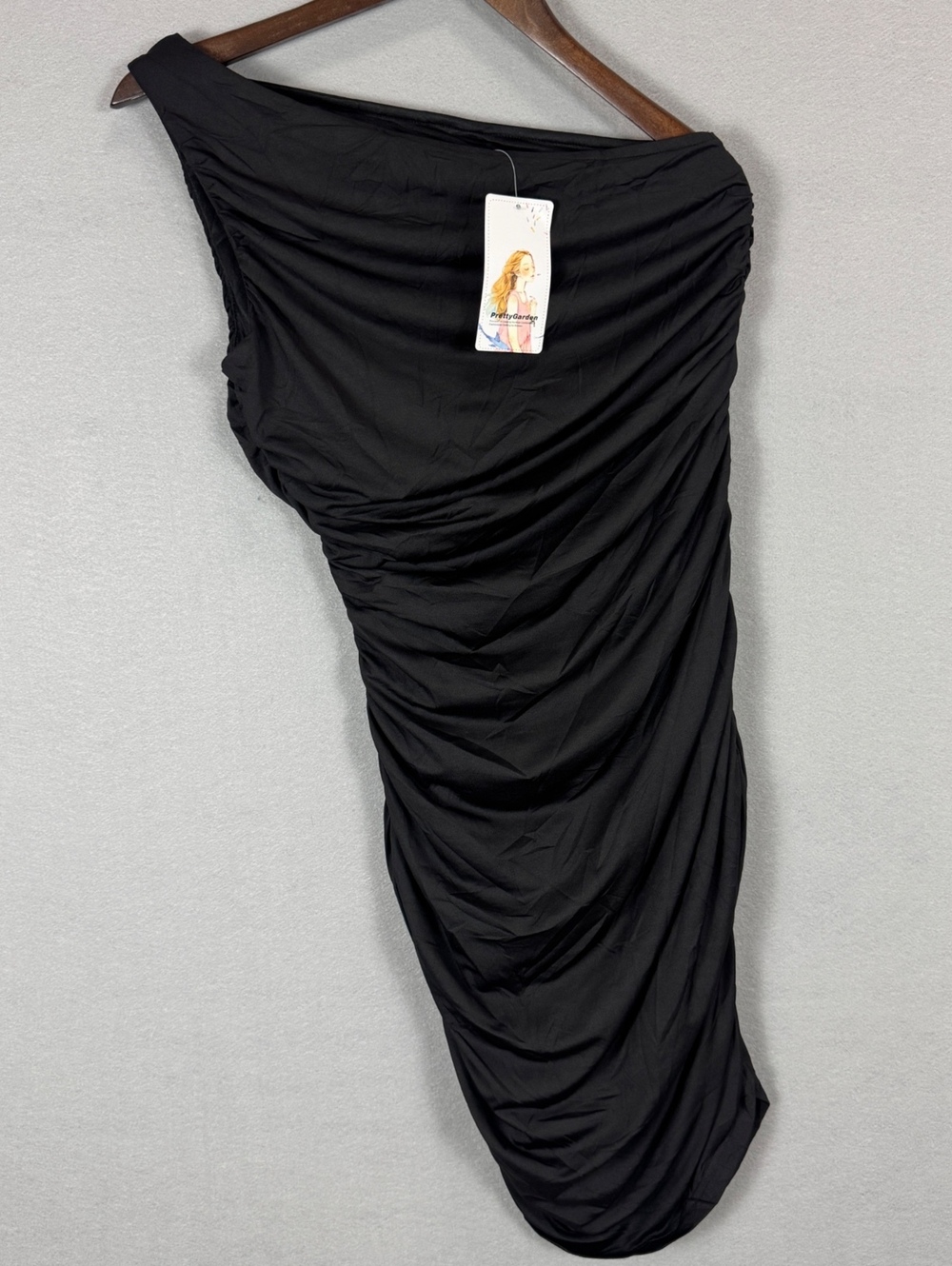 PrettyGarden Black Women M One Shoulder Ruched Dress